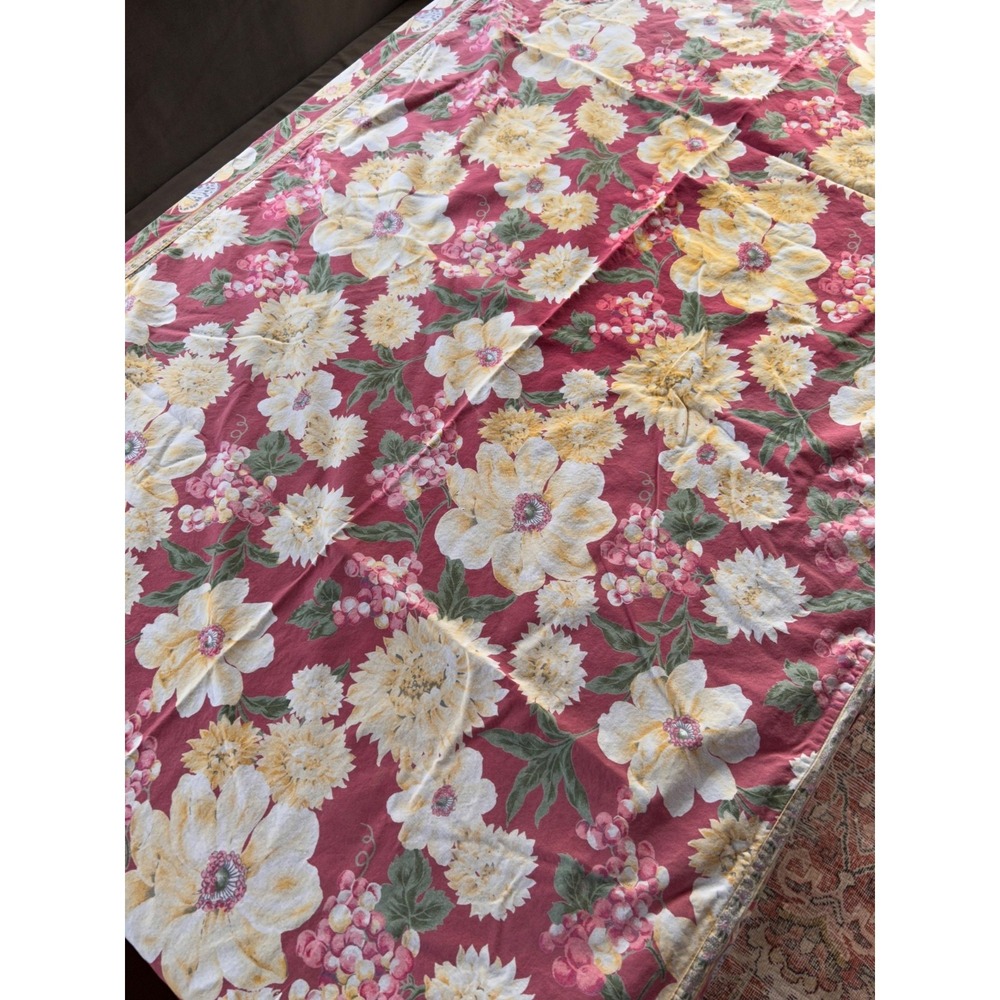 Vintage April Cornell Floral Butterfly Red Rectangle Tablecloth 64" X 98" - Picture 9 of 13